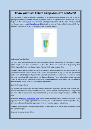 Know your skin before using Skin Care products