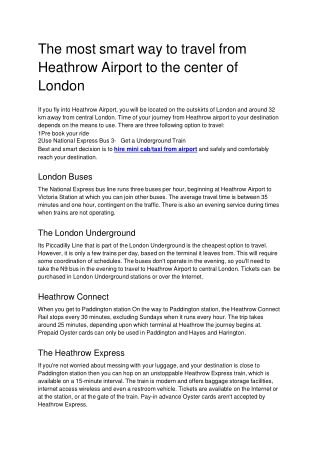 The most efficient way to travel to get Heathrow Airport to the center of London