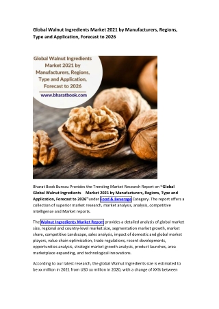 Global Walnut Ingredients Market 2021 by Manufacturers, Regions, Type and Application, Forecast to 2026