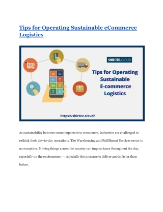Tips for Operating Sustainable eCommerce Logistics