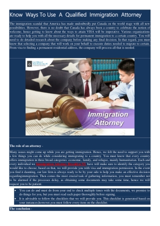 Know  Ways To Use  A  Qualified  Immigration  Attorney