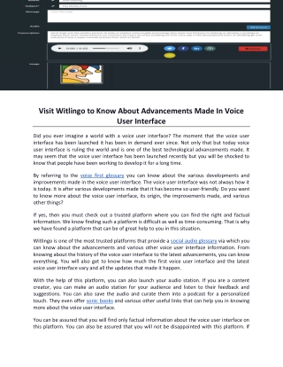 Visit Witlingo to Know About Advancements Made In Voice User Interface