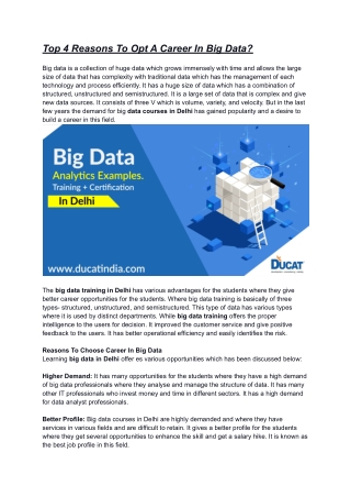 Top 4 Reasons To Opt A Career In Big Data
