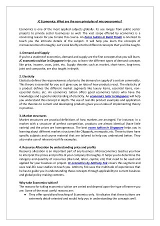 JC Economics What are the core principles of microeconomics