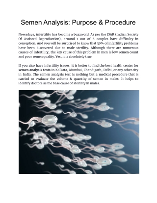 Semen Analysis Purpose & Procedure