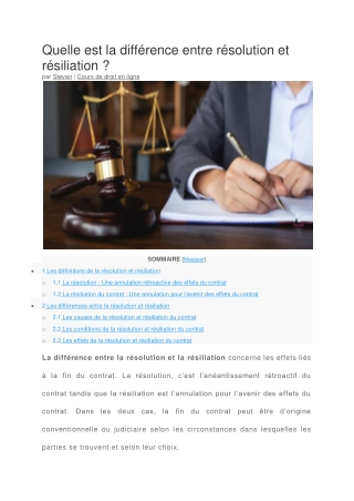 Différenciation d'une résolution et résiliation