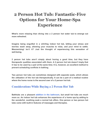 2 Person Hot Tub: Fantastic-Five Options for Your Home-Spa Experience
