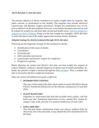 ALSA diet plan vs. keto diet plan