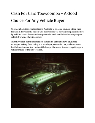 Cash For Cars Toowoomba - A Good Choice For Any Vehicle Buyer