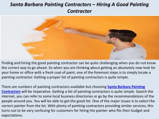 Santa Barbara Painting Contractors – Hiring A Good Painting Contractor