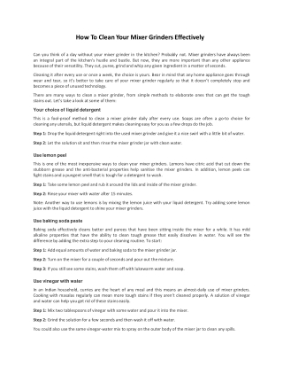 How To Clean Your Mixer Grinders Effectively - Crompton