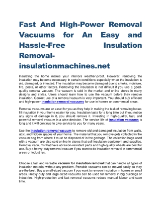 Fast And High-Power Removal Vacuums for An Easy and Hassle-Free Insulation Remov