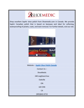Saphir Shoe Polish Canada  Shoemedic.com
