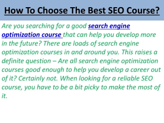 How To Choose The Best SEO Course