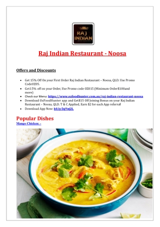 15% Off - Raj Indian Restaurant Noosaville Menu, QLD