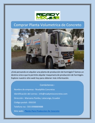 Comprar Planta Volumetrica de Concreto