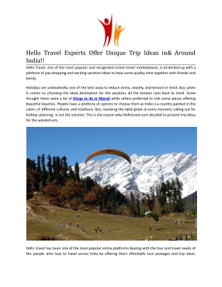 Hello Travel Experts Offer Unique Trip Ideas in& Around India.docx