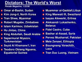 Dictators: The World’s Worst Parade Magazine, 1/22/06