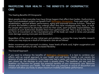 Maximizing Your Health - The Benefits of Chiropractic