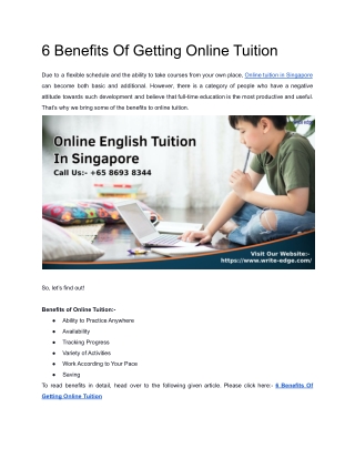 6 Benefits Of Getting Online Tuition