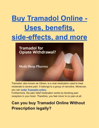 Buy Tramadol Online - Uses, benefits, side-effects, and more