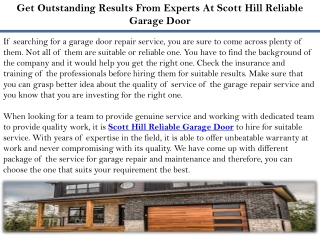 Get Outstanding Results From Experts At Scott Hill Reliable Garage Door