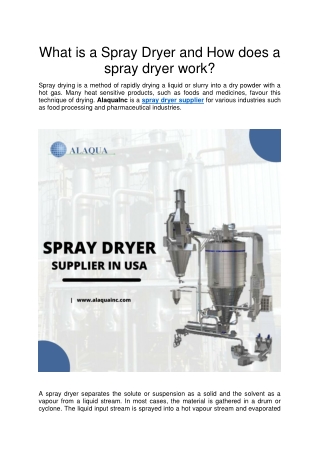 What is a Spray Dryer and How does a spray dryer work?