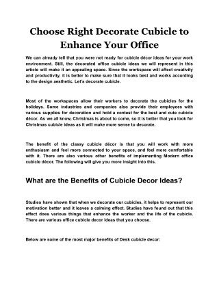 Choose Right Decorate Cubicle to Enhance Your Office