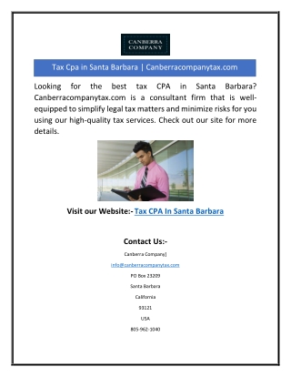 Tax Cpa in Santa Barbara | Canberracompanytax.com