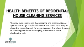 Health Benefits Of Residential House Cleaning Services