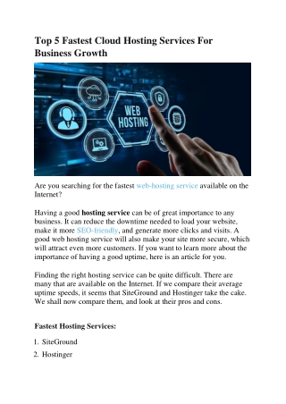 Top 5 Fastest Cloud Hosting Services For Business Growth