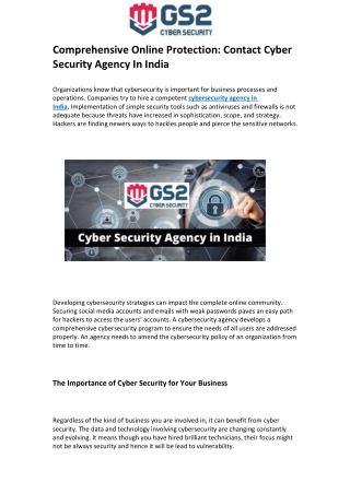 Comprehensive Online Protection: Contact Cyber Security Agency In India