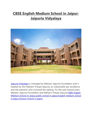 Jaipuria Vidyalaya - CBSE English Medium School in Jaipur