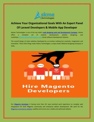 Achieve Your Organizational Goals With An Expert Panel Of Laravel Developers & Mobile App Developer