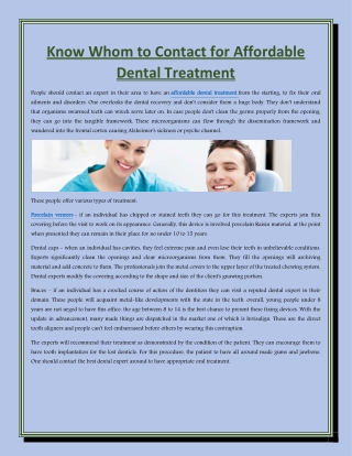 Know Whom to Contact for Affordable Dental Treatment