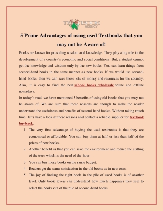 5 Prime Advantages of using used Textbooks that you may not be Aware of!
