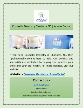 Cosmetic Dentistry Charlotte NC | Apollo Dental