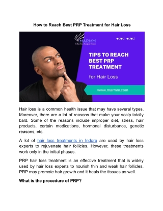 How to Reach Best PRP Treatment for Hair Loss