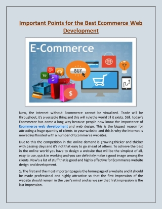 Important Points for the Best Ecommerce Web Development