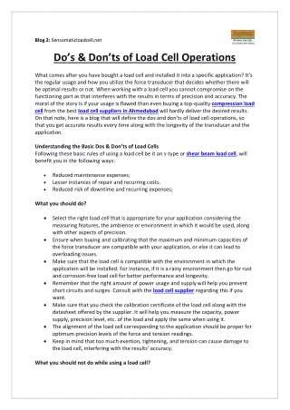 Do’s & Don’ts of Load Cell Operations