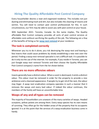 Hiring The Quality Affordable Pest Control Company