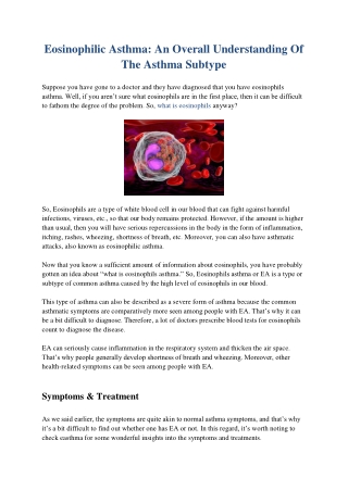 Eosinophilic Asthma: An Overall Understanding Of The Asthma Subtype