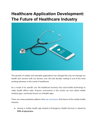 Healthcare Application Development: The Future of Healthcare Industry