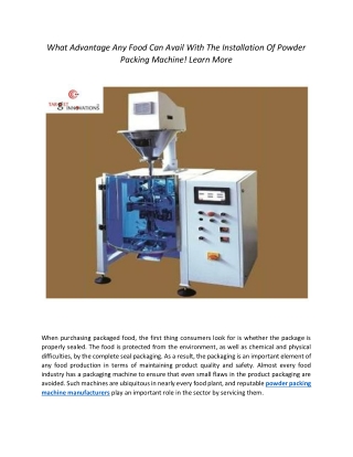 What Advantage Any Food Can Avail With The Installation Of Powder Packing Machine