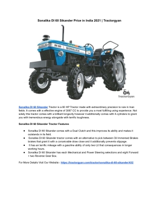 Sonalika DI 60 Sikander Price in India 2021 | Tractorgyan