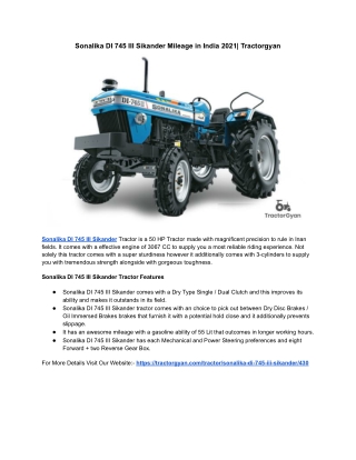 Sonalika DI 745 III Sikander Mileage in India 2021| Tractorgyan
