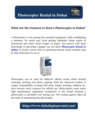 What are the Features to Rent a Photocopier in Dubai?