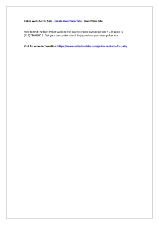 Poker Website For Sale - Create Own Poker Site - Own Poker Site