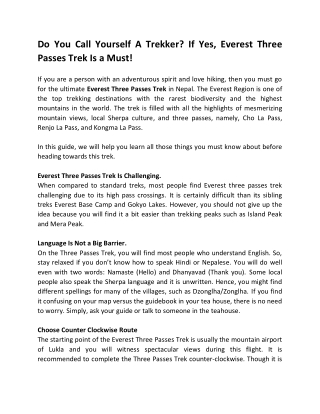 Do You Call Yourself A Trekker If Yes, Everest Three Passes Trek Is a Must