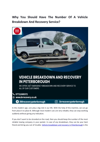 Number Of A Vehicle Breakdown And Recovery Service